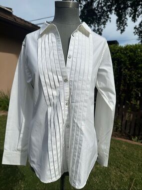 NWT Sundance White Pleated Button-Down Shirt